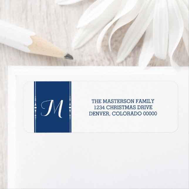 Blue Simply Chic Monogram Holiday Address Labels (Insitu)
