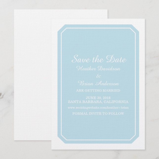 Blue Simply Elegant Save the Date Invite (Front/Back)