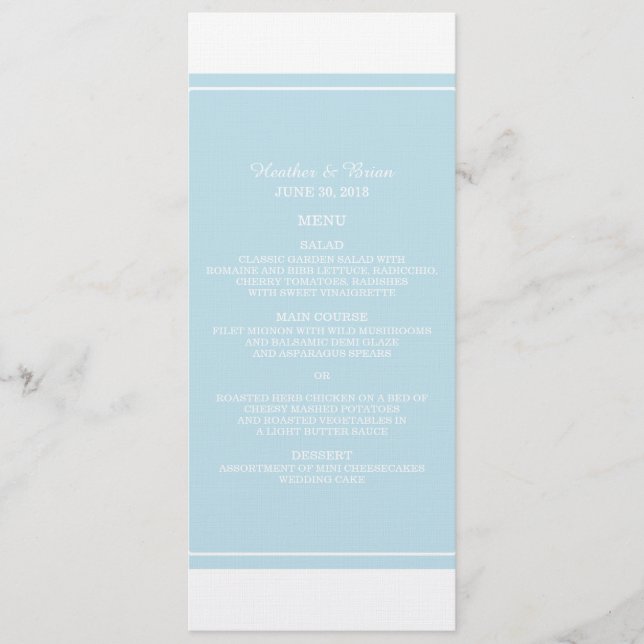Blue Simply Elegant Wedding Menu