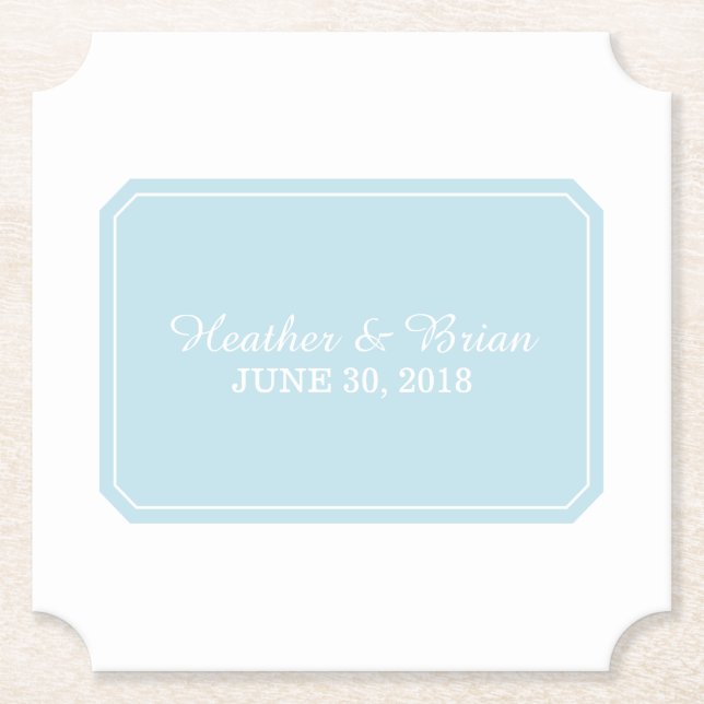 Blue Simply Elegant Wedding Paper Coaster (Front)