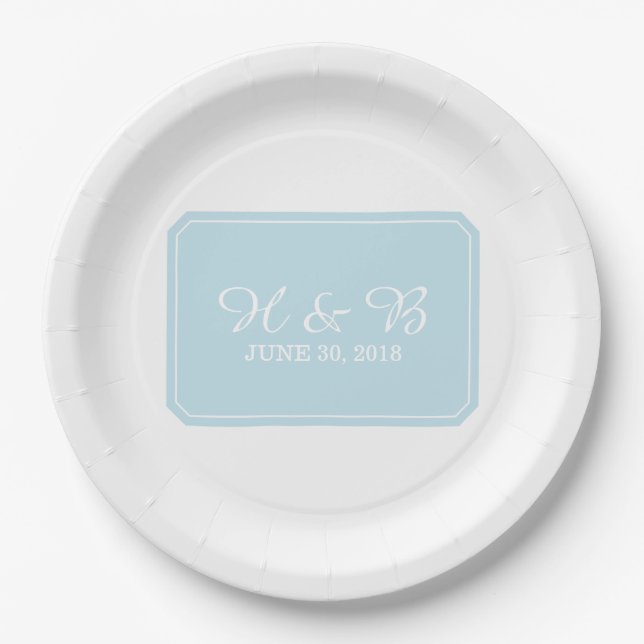 Blue Simply Elegant Wedding Paper Plates (Front)