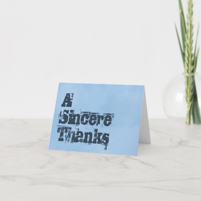 Blue Sincere Thanks Letterpress Thank You Card (Front)