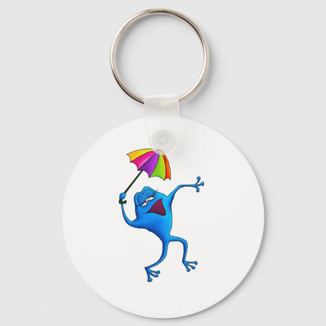 Blue Singing Frog with Umbrella Keychain (Front)