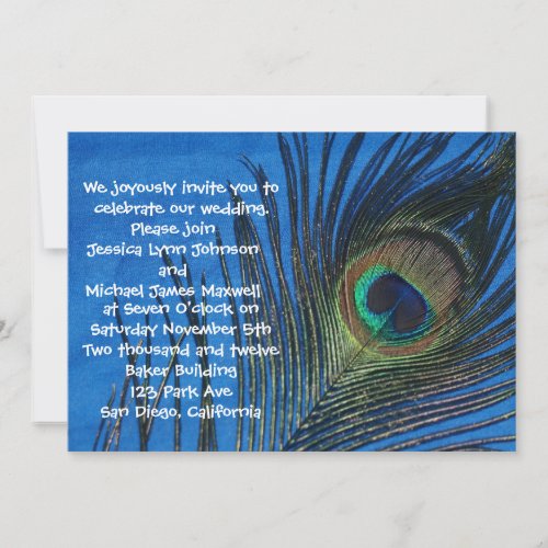Blue Single Peacock Wedding Custom Announcements