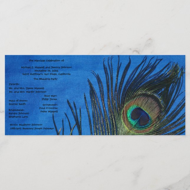 Blue Single Peacock Wedding Program (Front)