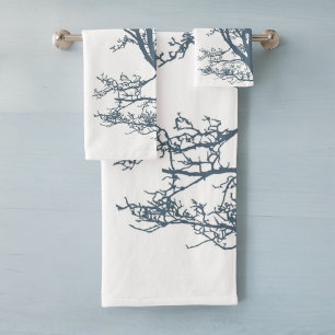 Blue Single Tree Boho Bath Towel Set