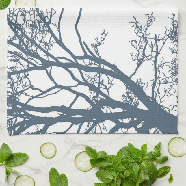 Blue Single Tree Boho Kitchen Towel (Folded)