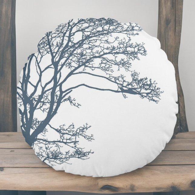 Blue Single Tree Boho Round Pillow (Creator Uploaded)