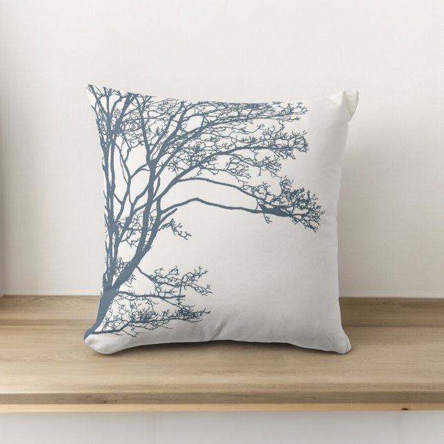 Blue Single Tree Boho Throw Pillow (Creator Uploaded)