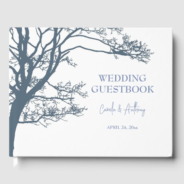 Blue Single Tree Boho Wedding Guest Book (Front)