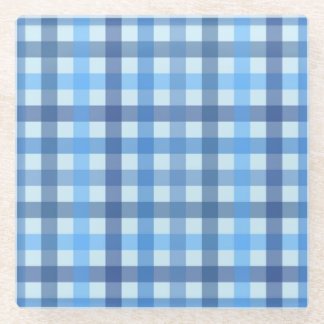 Blue Six-Color Gingham Pattern Glass Coaster 