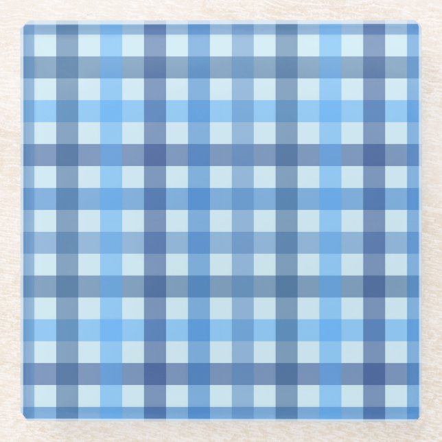Blue Six-Color Gingham Pattern Glass Coaster  (Front)
