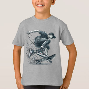 Blue Skateboarder Burnt Orange Happy Birthday Boy T-Shirt