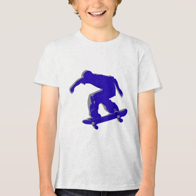Blue Skateboarder Silhouette T-Shirt Tri-Blend Shirt (Front)
