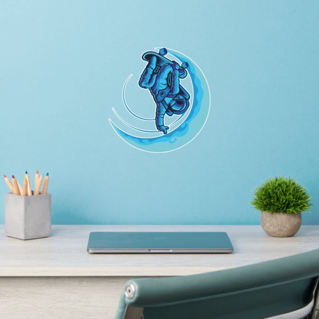 Blue Skating on the Moon Skateboard Astronaut    Wall Decal (Home Office 2)
