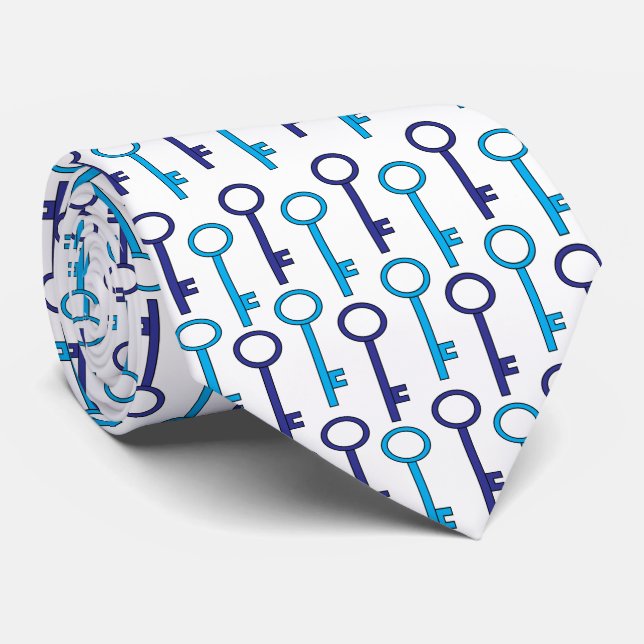 Blue Skeleton Key Seamless Pattern  Neck Tie (Rolled)