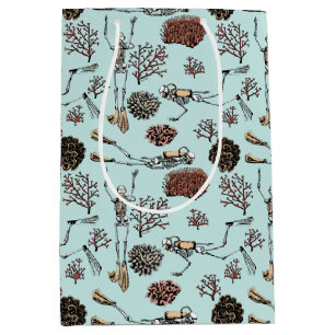 Blue Skeleton Ocean Scuba Diver and Coral Medium Gift Bag