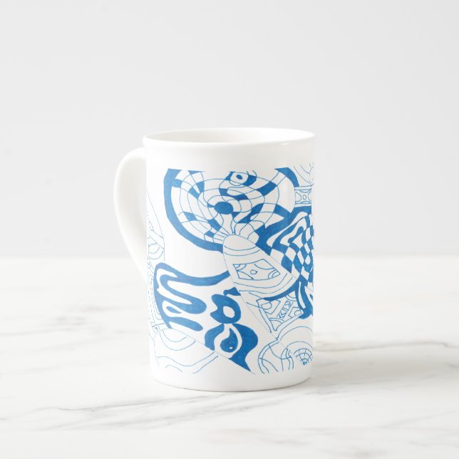 Blue Sketch, abstract Bone China Mug (Front Left)