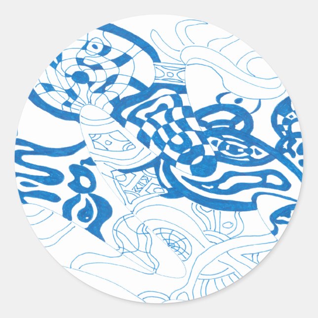 Blue Sketch, abstract Classic Round Sticker (Front)