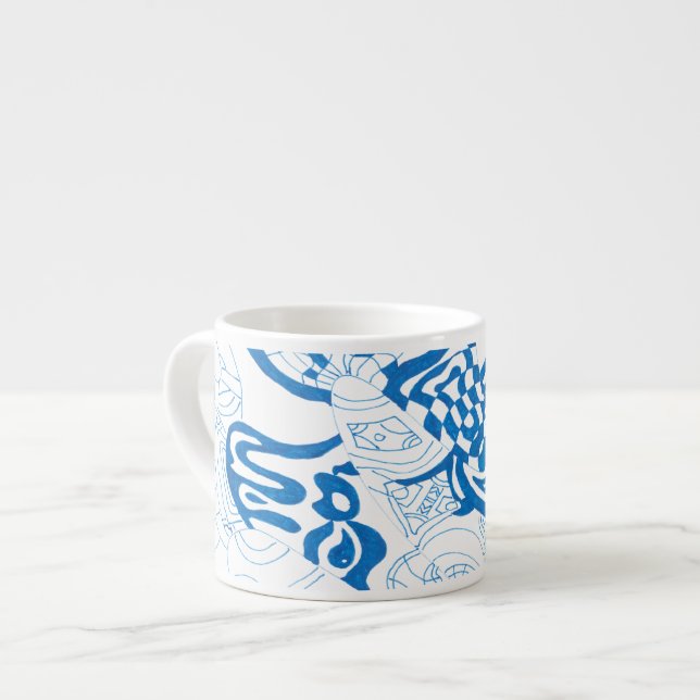 Blue Sketch, abstract Espresso Cup (Front Left)