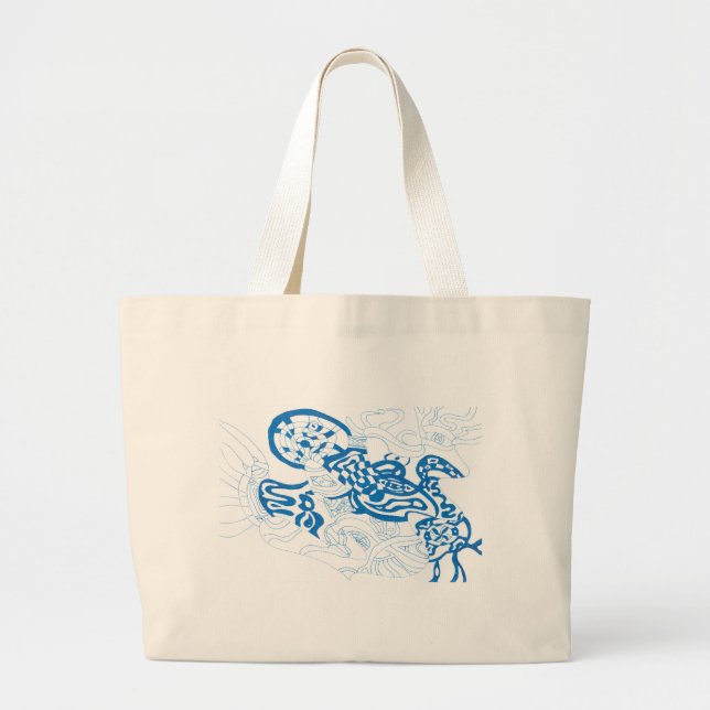 Blue Sketch, abstract Large Tote Bag (Front)