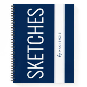 Blue Sketch Book Large Print Title Custom Name