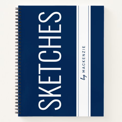 Blue Sketch Book Large Print Title Custom Name