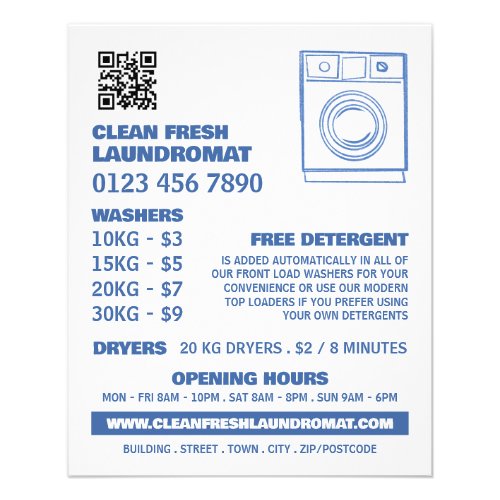 Blue Sketch Washer Laundromat Cleaning Service Flyer