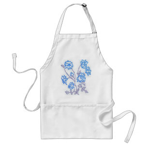 Blue Sketched Flowers Adult Apron