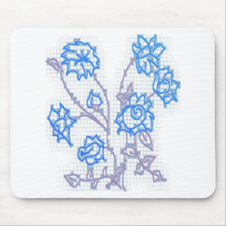 Blue Sketched Flowers Mouse Pad