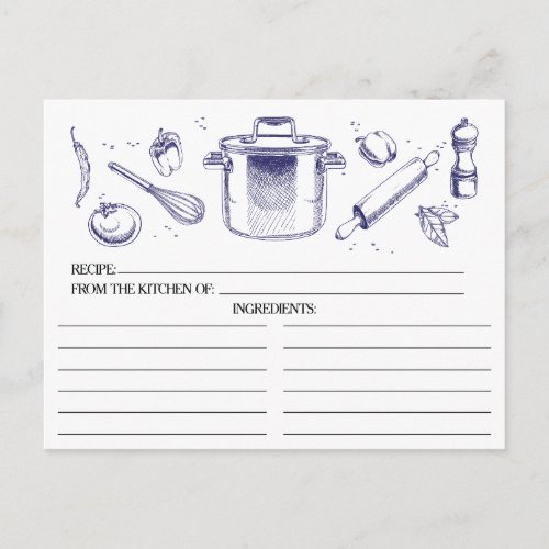 Blue Sketched Kitchen Tools Recipe Cards