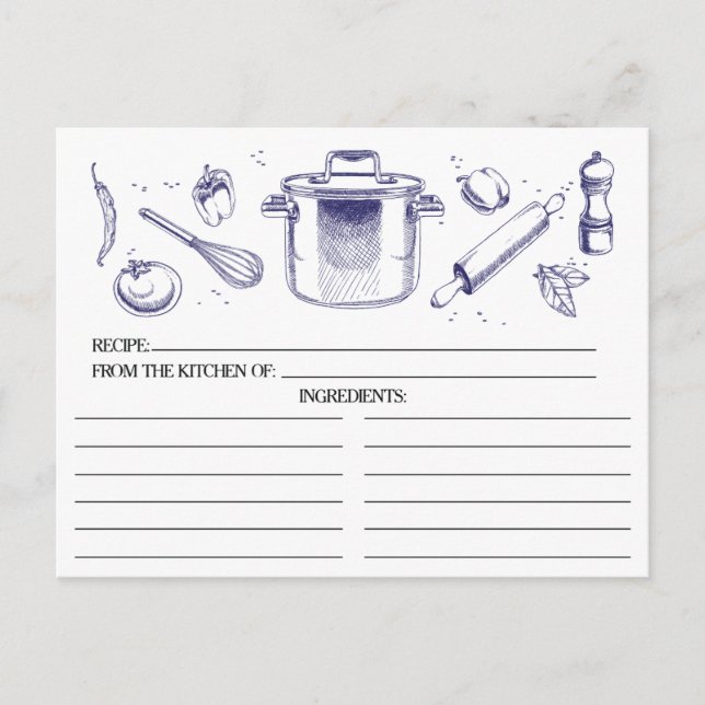 Blue Sketched Kitchen Tools Recipe Cards (Front)