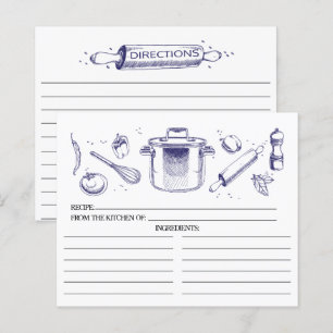Blue Sketched Kitchen Tools Recipe Cards