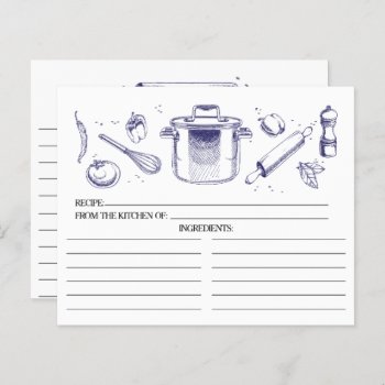 Blue Sketched Kitchen Tools Recipe Cards by celebrateitinvites at Zazzle