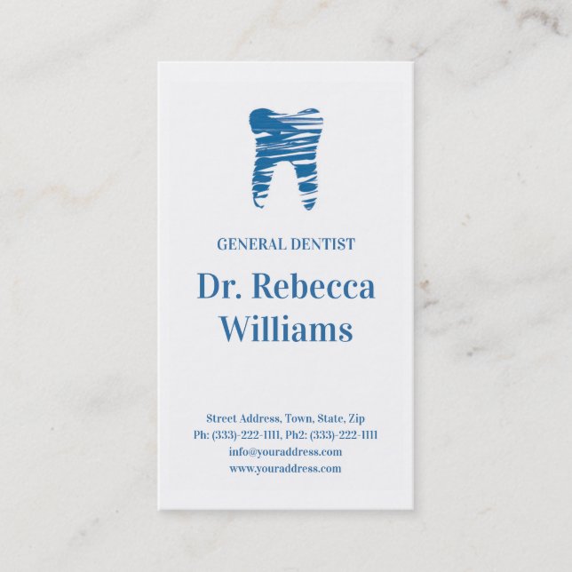 Blue Sketched Tooth Dental Appointment Reminder Business Card (Front)