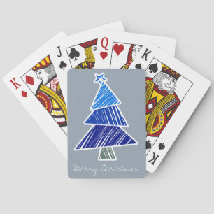 Blue Sketchy Christmas Tree Playing Cards