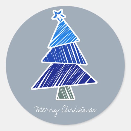Blue Sketchy Christmas Tree Sticker