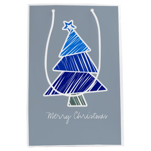 Blue Sketchy Christmas Tree Sticker Medium Gift Bag