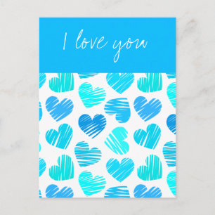 Blue sketchy hearts Postcard