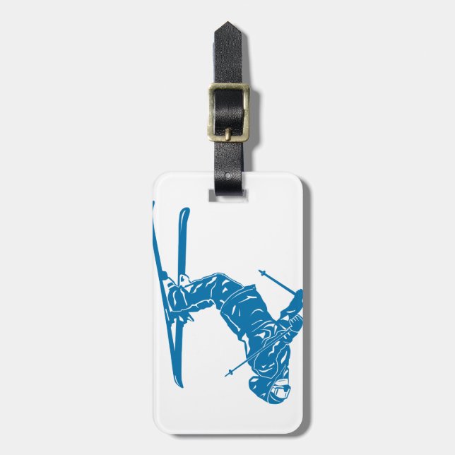 Blue-Skier Luggage Tag (Front Vertical)