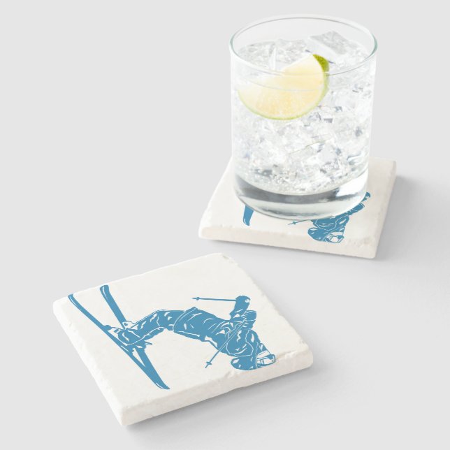 Blue-Skier Stone Coaster (Side)