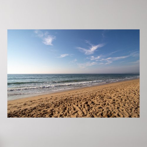 Blue skies and sandy shores poster