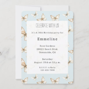 Blue Skies & Butterflies Birthday Invitation