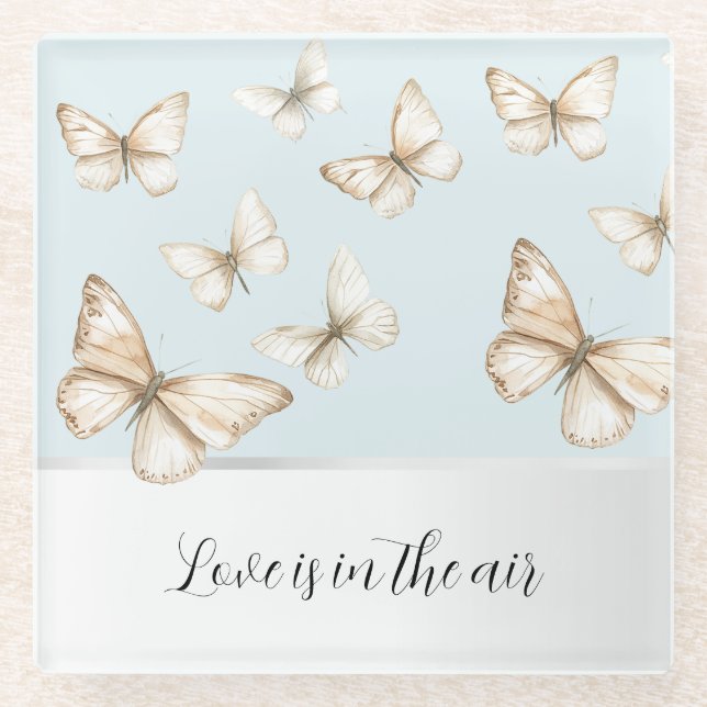 Blue Skies & Butterflies  Glass Coaster (Front)