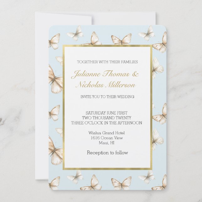 Blue Skies & Butterflies Wedding   Invitation (Front)