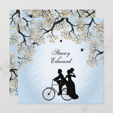 Blue Skies Fall Bicycle Wedding Invitation 