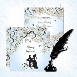 Blue Skies Fall Bicycle Wedding Invitation