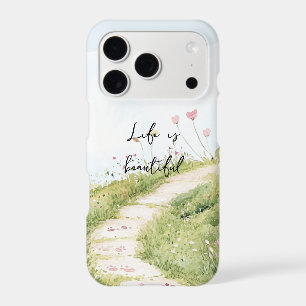 Blue Skies Grass Path Pink Flowers iPhone 17 Pro Case