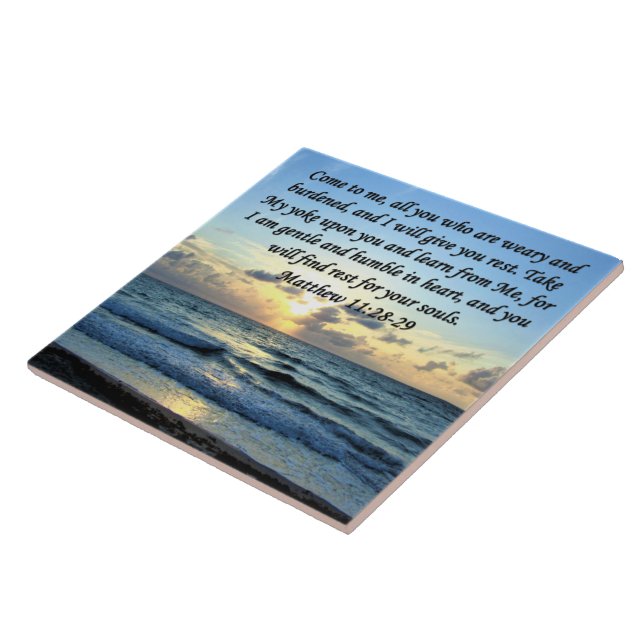 BLUE SKIES MATTHEW 11:28 SUNRISE PHOTO DESIGN CERAMIC TILE (Side)