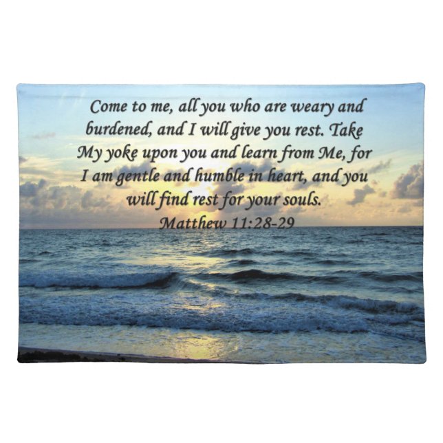 BLUE SKIES MATTHEW 11:28 SUNRISE PHOTO DESIGN CLOTH PLACEMAT (Front)